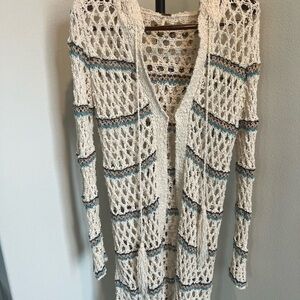 Free People Sunblock Cardigan Womens S Striped Knit Fringe Crochet  Duster Boho